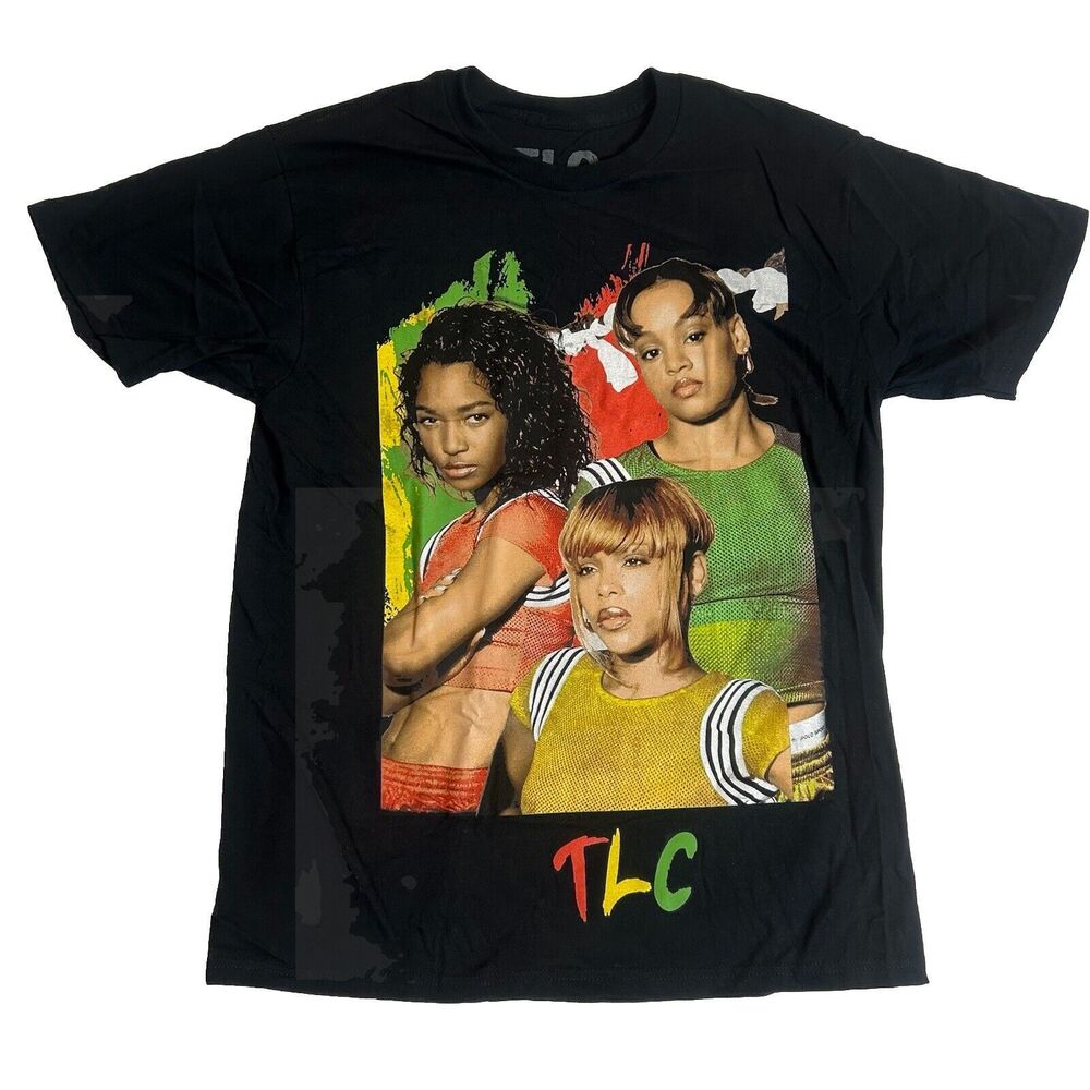 TLC M Black Band Tee Shirt Graphic Print Waterfalls Music Casual 100% Cotton